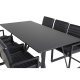 VENTURE DESIGN Marina spisebordsst, m. 6 stole - sort finer/sort metal og sort PU/sort metal