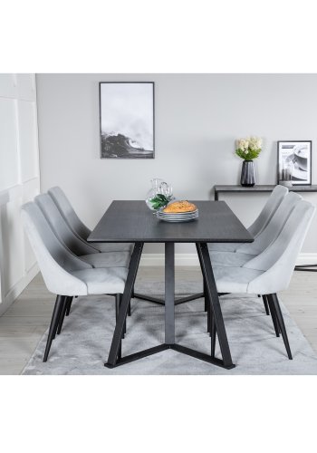 VENTURE DESIGN Marina spisebordsst, m. 6 stole - sort finer/sort metal og gr stof/sort metal