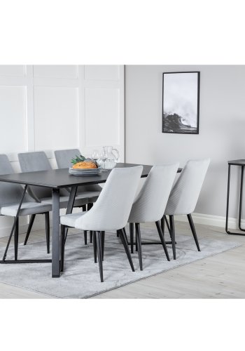 VENTURE DESIGN Marina spisebordsst, m. 6 stole - sort finer/sort metal og gr stof/sort metal