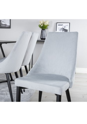 VENTURE DESIGN Marina spisebordsst, m. 6 stole - sort finer/sort metal og gr stof/sort metal