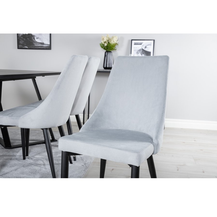 VENTURE DESIGN Marina spisebordsst, m. 6 stole - sort finer/sort metal og gr stof/sort metal