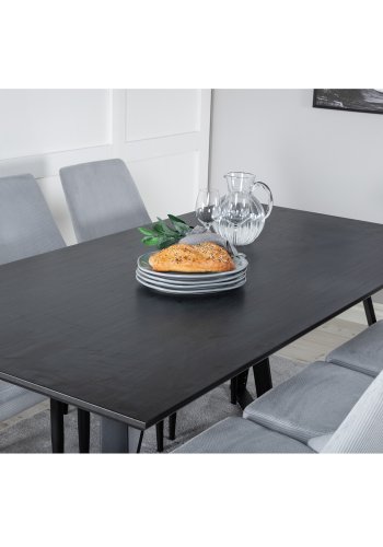 VENTURE DESIGN Marina spisebordsst, m. 6 stole - sort finer/sort metal og gr stof/sort metal
