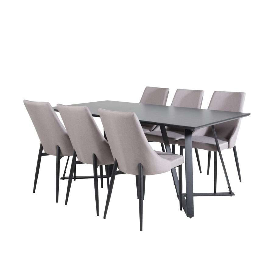 VENTURE DESIGN Marina spisebordsst, m. 6 stole - sort finer/sort metal og gr stof/sort metal