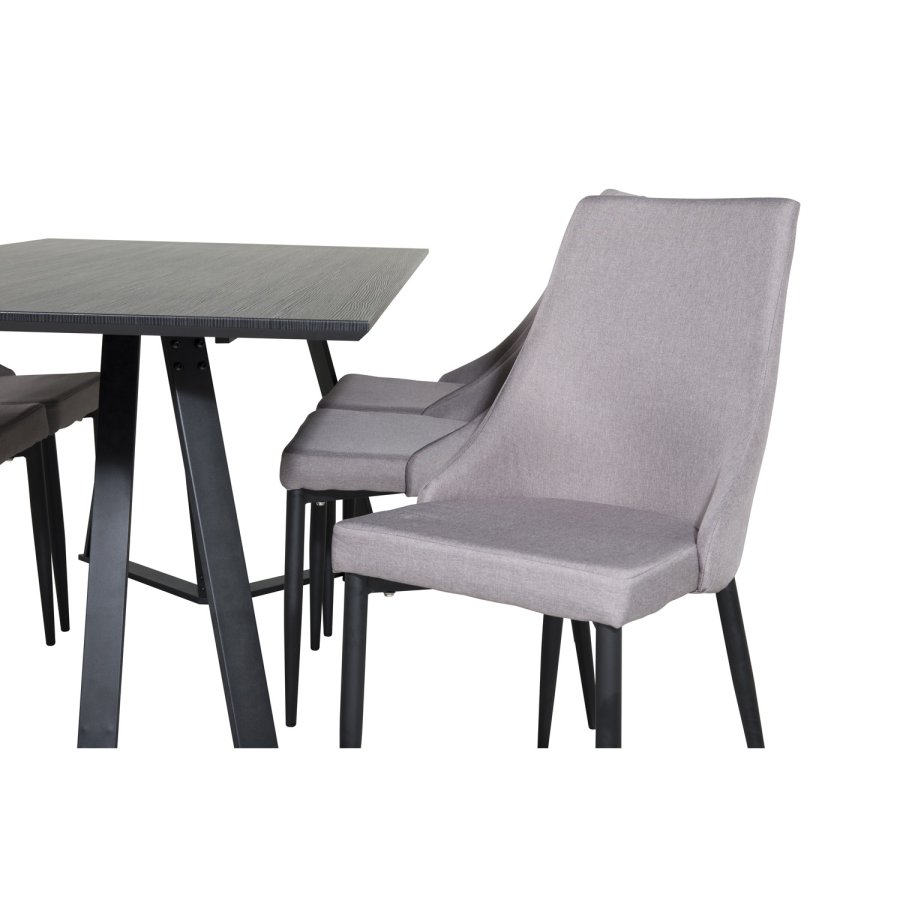 VENTURE DESIGN Marina spisebordsst, m. 6 stole - sort finer/sort metal og gr stof/sort metal