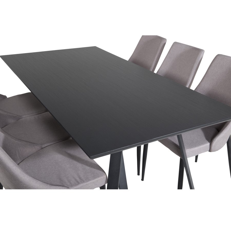 VENTURE DESIGN Marina spisebordsst, m. 6 stole - sort finer/sort metal og gr stof/sort metal