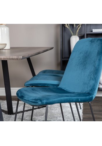VENTURE DESIGN Marina spisebordsst, m. 6 stole - gr finer/sort metal og bl fljl/sort metal