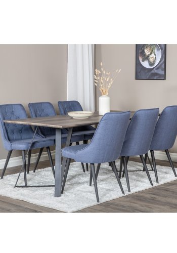 VENTURE DESIGN Marina spisebordsst, m. 6 stole - gr finer/sort metal og bl stof/sort metal