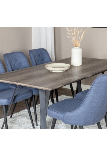 VENTURE DESIGN Marina spisebordsst, m. 6 stole - gr finer/sort metal og bl stof/sort metal