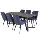 VENTURE DESIGN Marina spisebordsst, m. 6 stole - gr finer/sort metal og bl stof/sort metal
