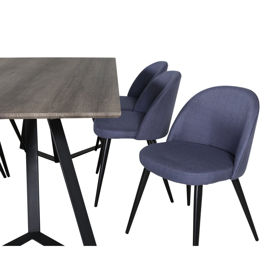 VENTURE DESIGN Marina spisebordsst, m. 6 stole - gr finer/sort metal og bl stof/sort metal