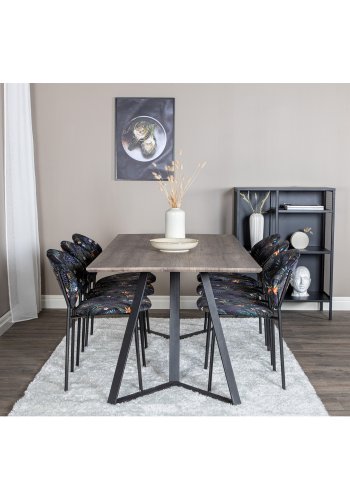 VENTURE DESIGN Marina spisebordsst, m. 6 stole - gr finer/sort metal og multi stof/sort metal