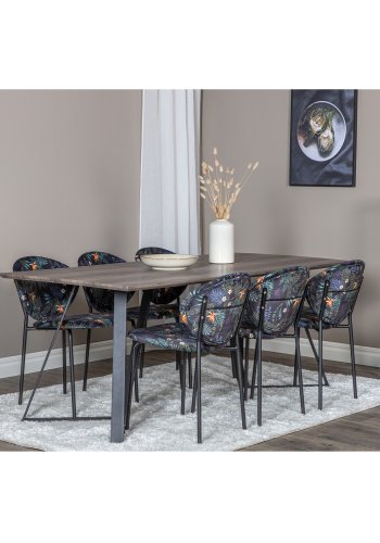 VENTURE DESIGN Marina spisebordsst, m. 6 stole - gr finer/sort metal og multi stof/sort metal