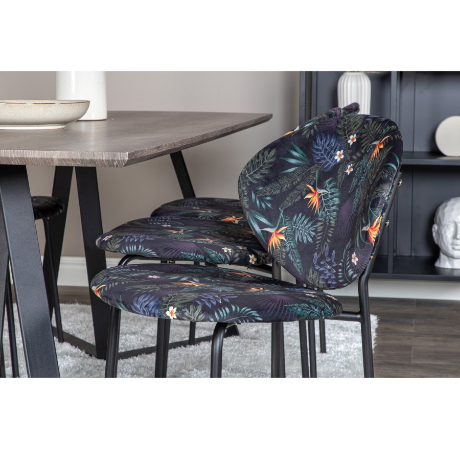 VENTURE DESIGN Marina spisebordsst, m. 6 stole - gr finer/sort metal og multi stof/sort metal