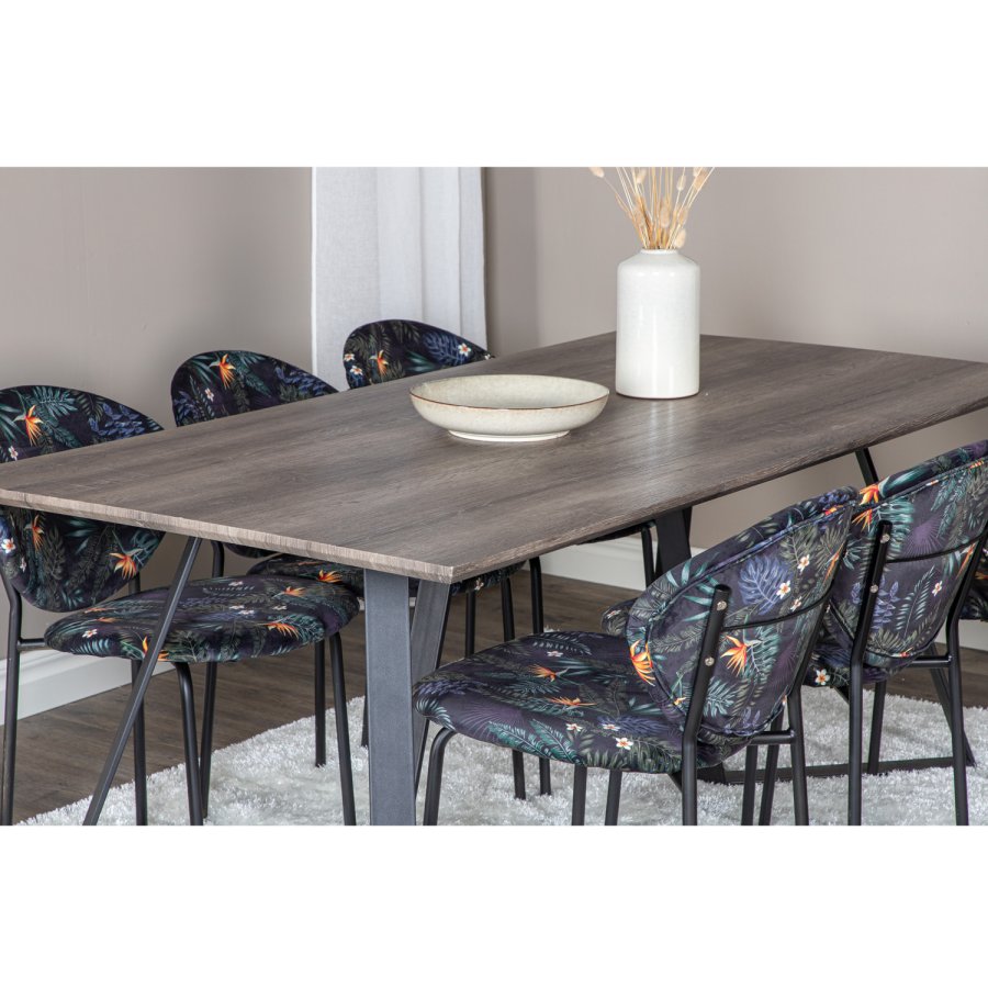 VENTURE DESIGN Marina spisebordsst, m. 6 stole - gr finer/sort metal og multi stof/sort metal