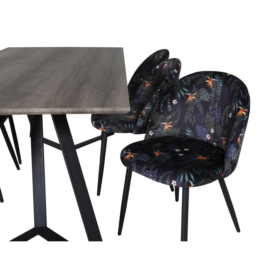VENTURE DESIGN Marina spisebordsst, m. 6 stole - gr finer/sort metal og multi stof/sort metal