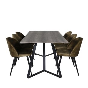 VENTURE DESIGN Marina spisebordsst, m. 6 stole - gr finer/sort metal og grn fljl/sort metal