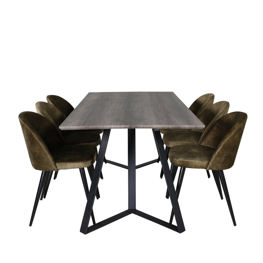 VENTURE DESIGN Marina spisebordsst, m. 6 stole - gr finer/sort metal og grn fljl/sort metal