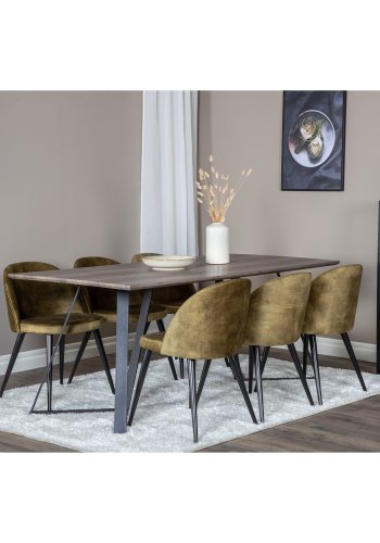 VENTURE DESIGN Marina spisebordsst, m. 6 stole - gr finer/sort metal og grn fljl/sort metal