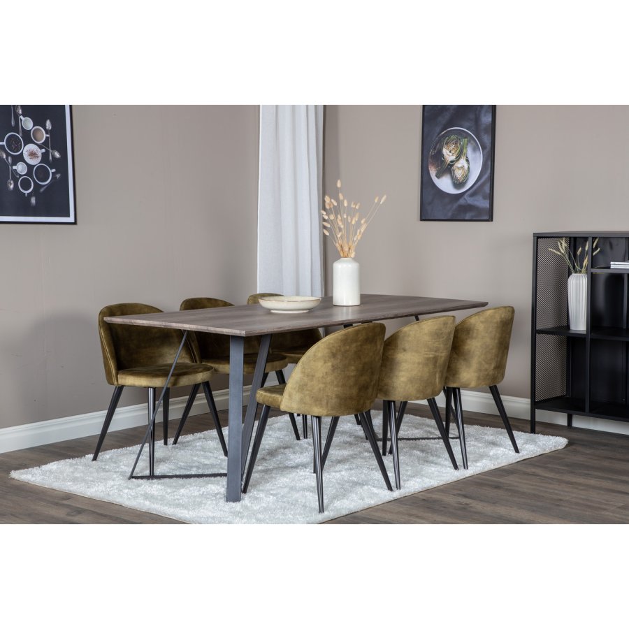 VENTURE DESIGN Marina spisebordsst, m. 6 stole - gr finer/sort metal og grn fljl/sort metal