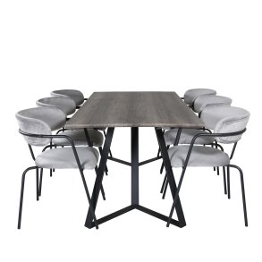VENTURE DESIGN Marina spisebordsst, m. 6 stole - gr finer/sort metal og gr fljl/sort metal