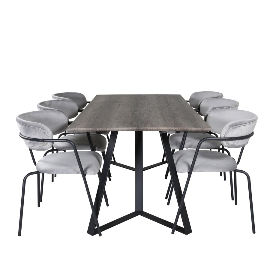 VENTURE DESIGN Marina spisebordsst, m. 6 stole - gr finer/sort metal og gr fljl/sort metal