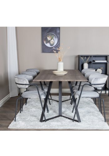 VENTURE DESIGN Marina spisebordsst, m. 6 stole - gr finer/sort metal og gr fljl/sort metal