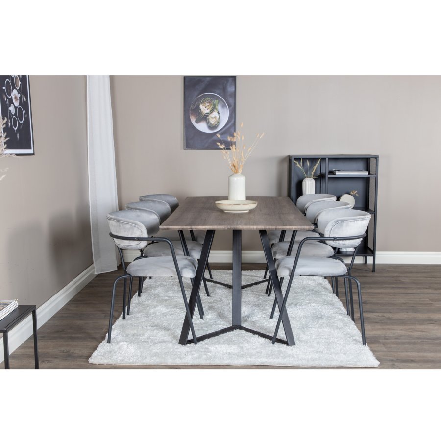 VENTURE DESIGN Marina spisebordsst, m. 6 stole - gr finer/sort metal og gr fljl/sort metal