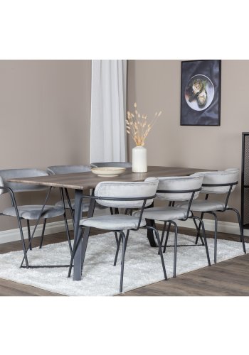 VENTURE DESIGN Marina spisebordsst, m. 6 stole - gr finer/sort metal og gr fljl/sort metal