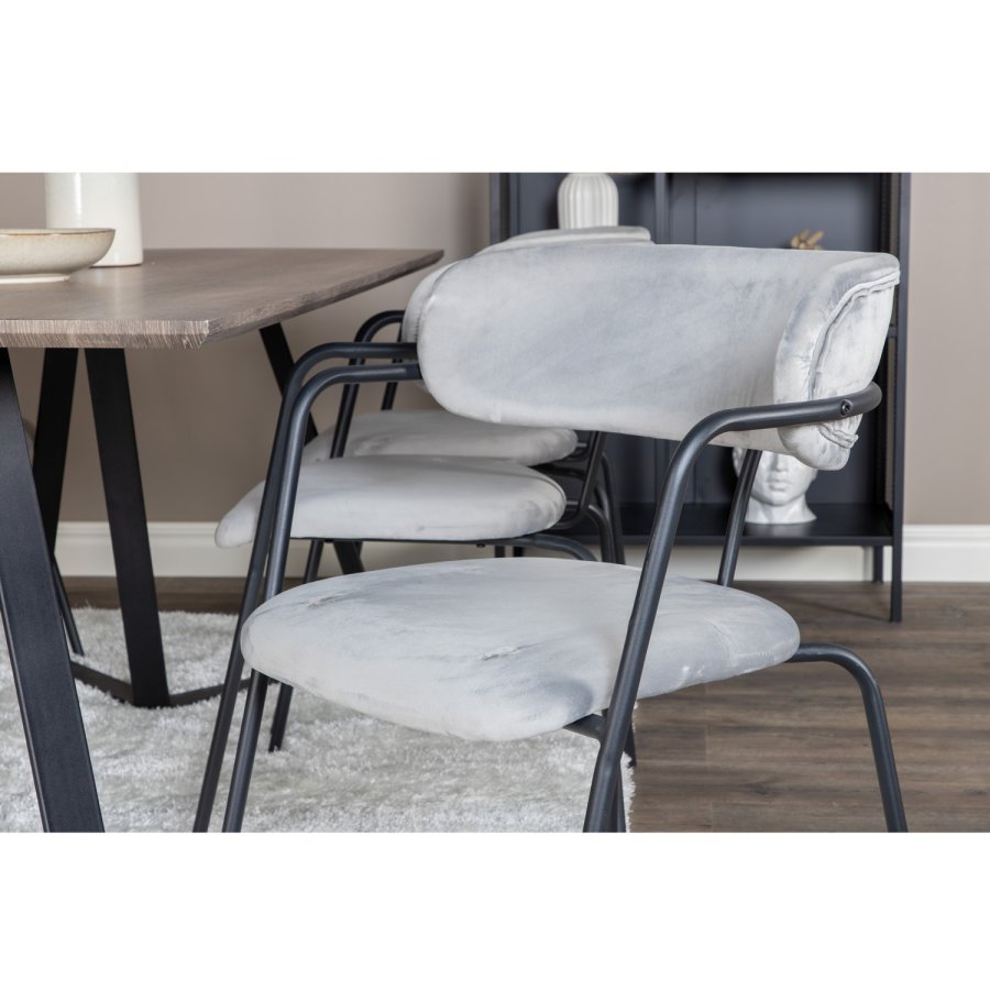 VENTURE DESIGN Marina spisebordsst, m. 6 stole - gr finer/sort metal og gr fljl/sort metal