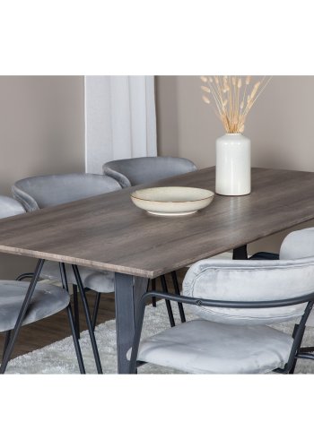 VENTURE DESIGN Marina spisebordsst, m. 6 stole - gr finer/sort metal og gr fljl/sort metal