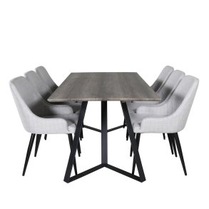 VENTURE DESIGN Marina spisebordsst, m. 6 stole - gr finer/sort metal og gr stof/sort metal