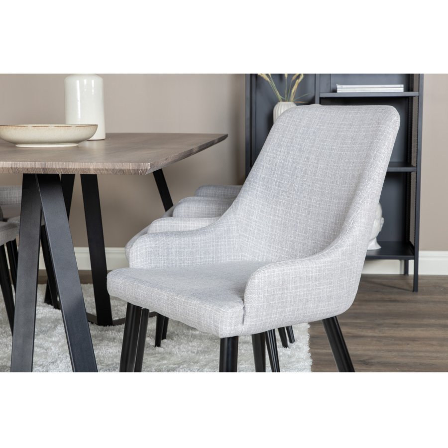 VENTURE DESIGN Marina spisebordsst, m. 6 stole - gr finer/sort metal og gr stof/sort metal