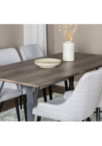 VENTURE DESIGN Marina spisebordsst, m. 6 stole - gr finer/sort metal og gr stof/sort metal