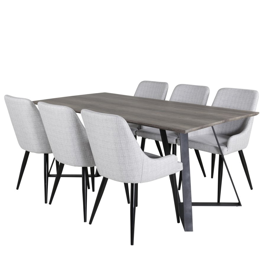 VENTURE DESIGN Marina spisebordsst, m. 6 stole - gr finer/sort metal og gr stof/sort metal