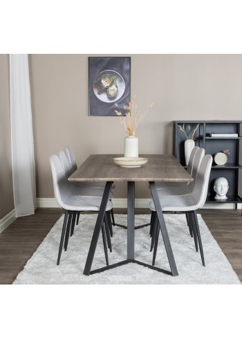 VENTURE DESIGN Marina spisebordsst, m. 6 stole - gr finer/sort metal og gr stof/sort metal
