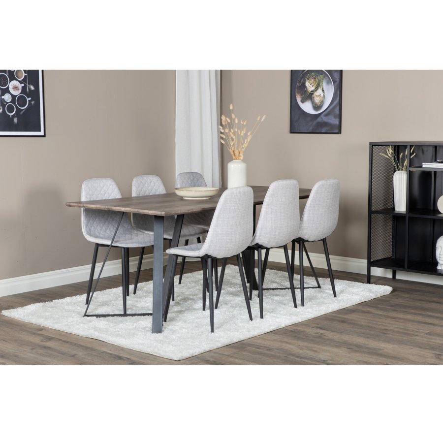 VENTURE DESIGN Marina spisebordsst, m. 6 stole - gr finer/sort metal og gr stof/sort metal