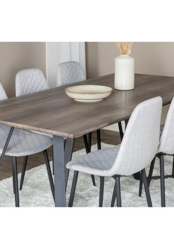 VENTURE DESIGN Marina spisebordsst, m. 6 stole - gr finer/sort metal og gr stof/sort metal