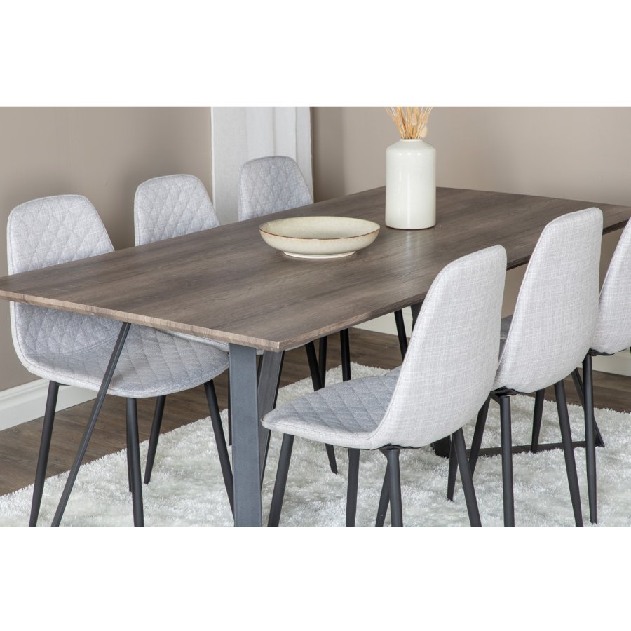 VENTURE DESIGN Marina spisebordsst, m. 6 stole - gr finer/sort metal og gr stof/sort metal