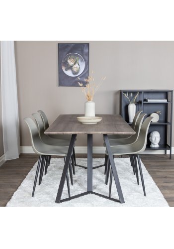 VENTURE DESIGN Marina spisebordsst, m. 6 stole - gr finer/sort metal og gr plastik/sort metal