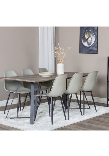 VENTURE DESIGN Marina spisebordsst, m. 6 stole - gr finer/sort metal og gr plastik/sort metal