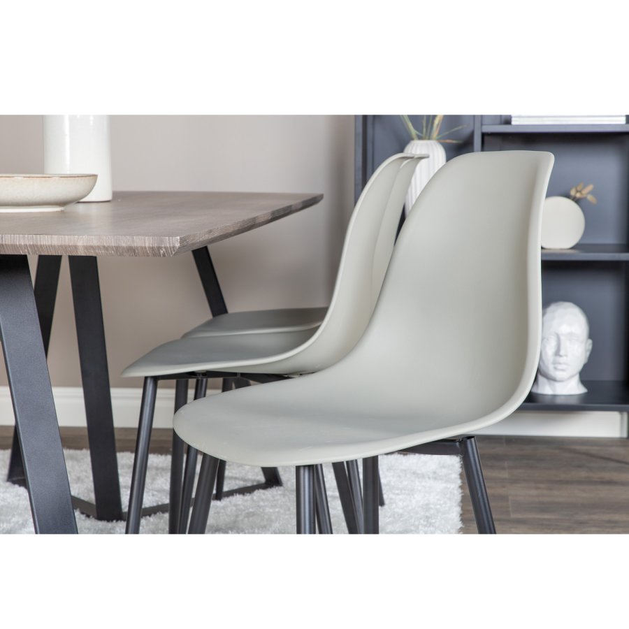 VENTURE DESIGN Marina spisebordsst, m. 6 stole - gr finer/sort metal og gr plastik/sort metal