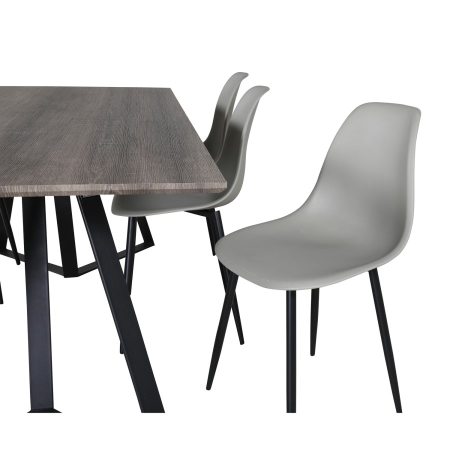 VENTURE DESIGN Marina spisebordsst, m. 6 stole - gr finer/sort metal og gr plastik/sort metal