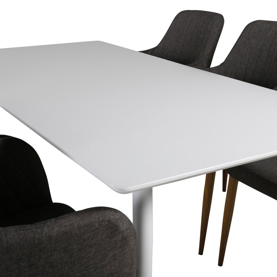 VENTURE DESIGN Polar spisebordsst, m. 6 stole -  hvid MDF/hvid metal, gr stof/valndfolie metal