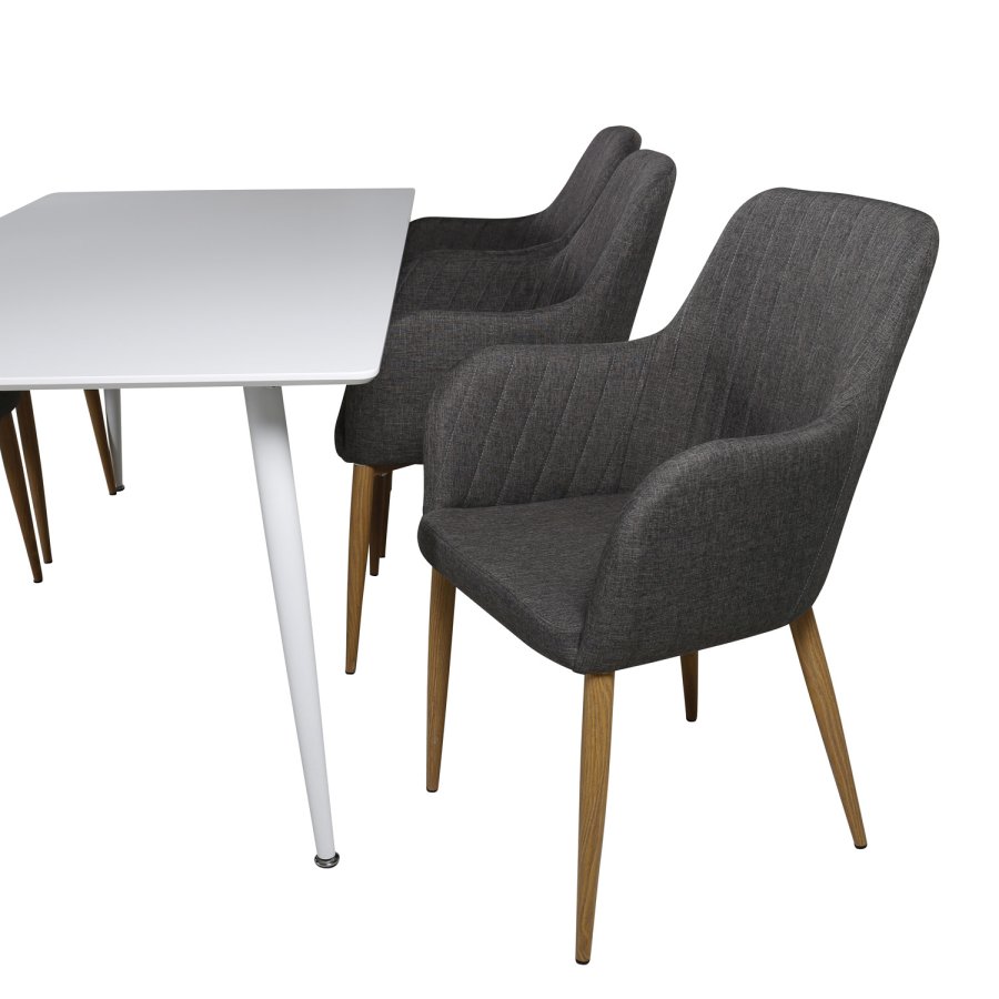 VENTURE DESIGN Polar spisebordsst, m. 6 stole -  hvid MDF/hvid metal, gr stof/valndfolie metal
