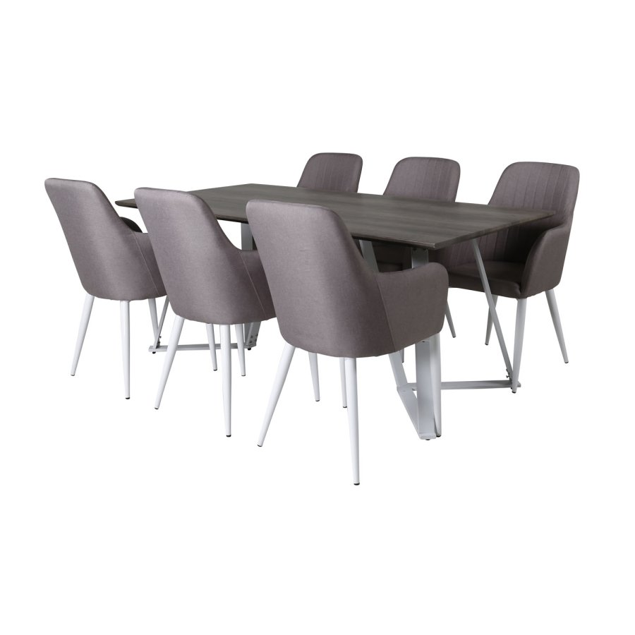 VENTURE DESIGN Marina spisebordsst, m. 6 stole - gr finer/hvid metal og gr stof/hvid metal