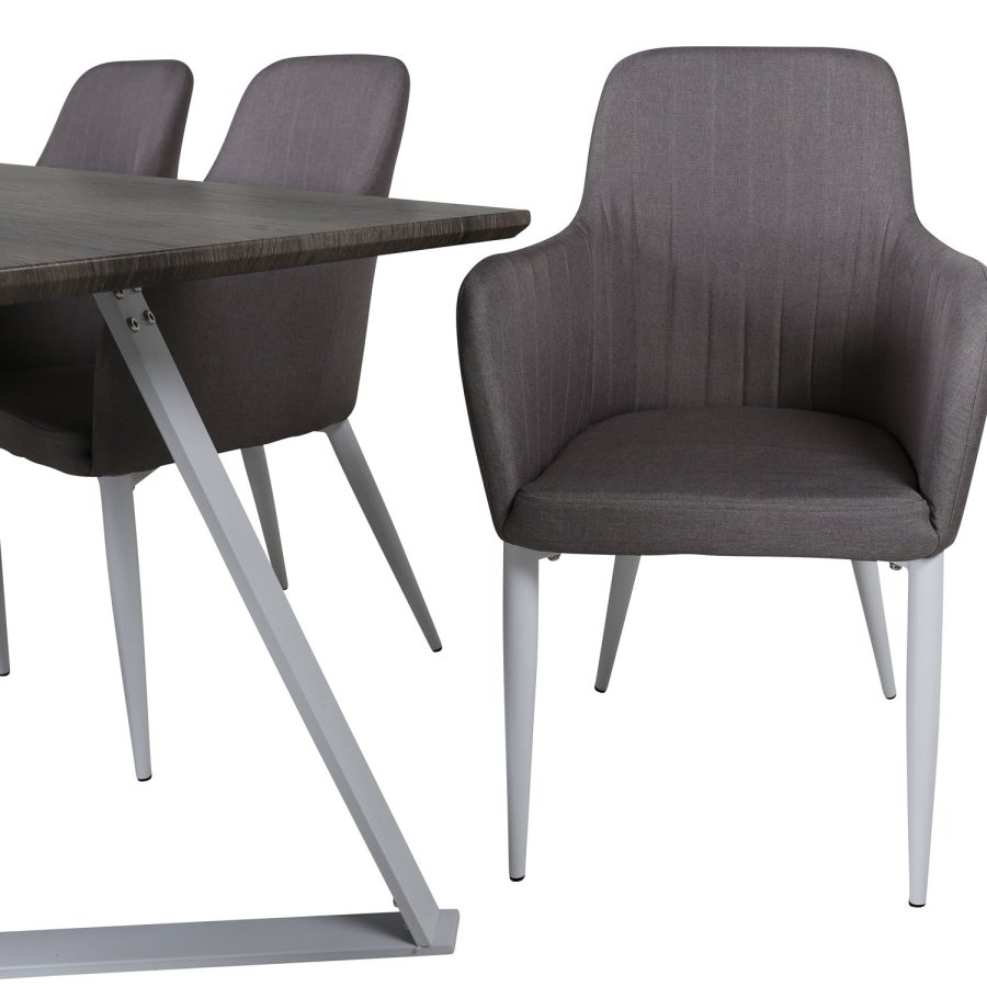 VENTURE DESIGN Marina spisebordsst, m. 6 stole - gr finer/hvid metal og gr stof/hvid metal