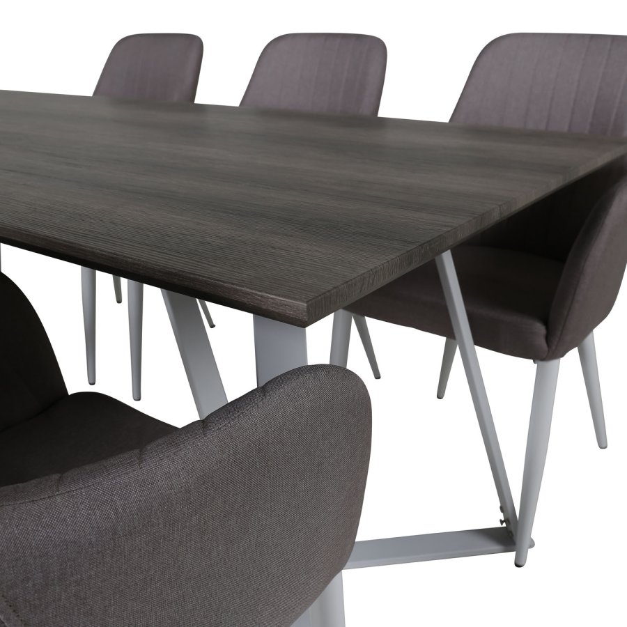 VENTURE DESIGN Marina spisebordsst, m. 6 stole - gr finer/hvid metal og gr stof/hvid metal