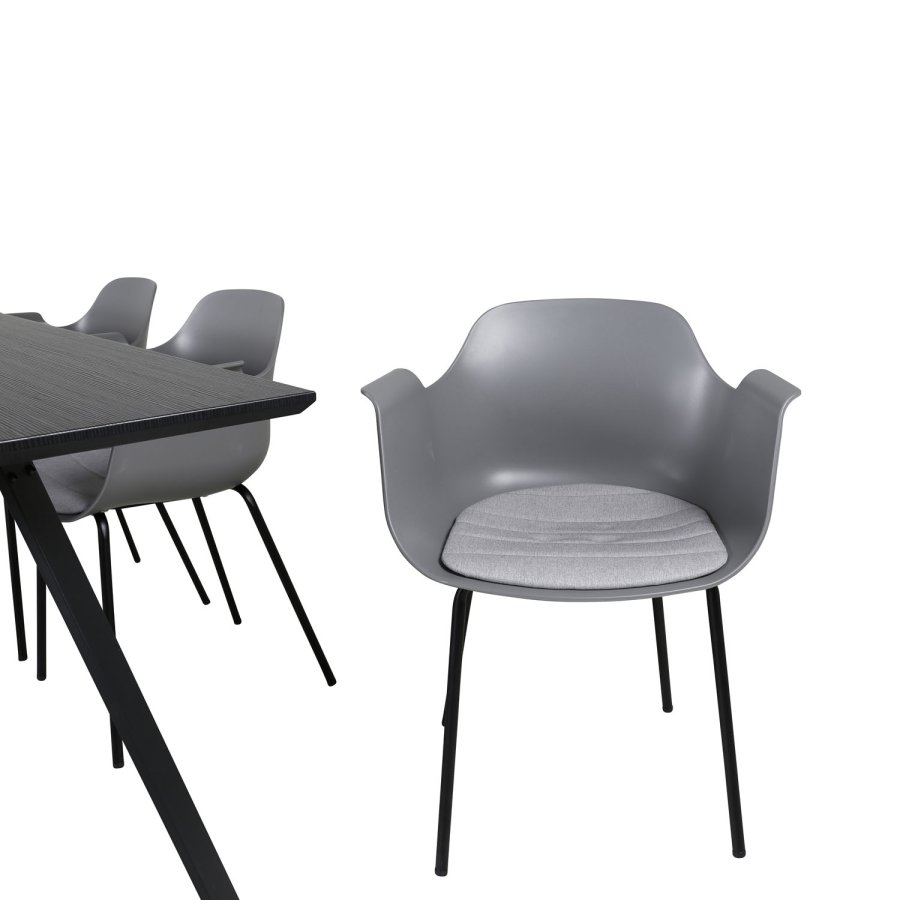 VENTURE DESIGN Marina spisebordsst, m. 6 stole - sort finer/sort metal og gr plastik/sort metal