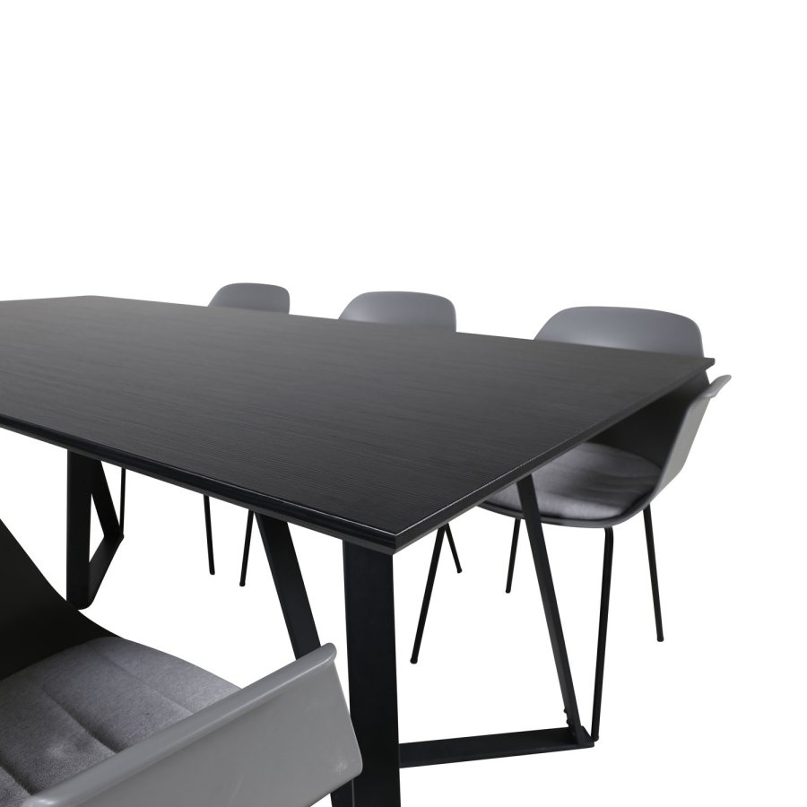 VENTURE DESIGN Marina spisebordsst, m. 6 stole - sort finer/sort metal og gr plastik/sort metal