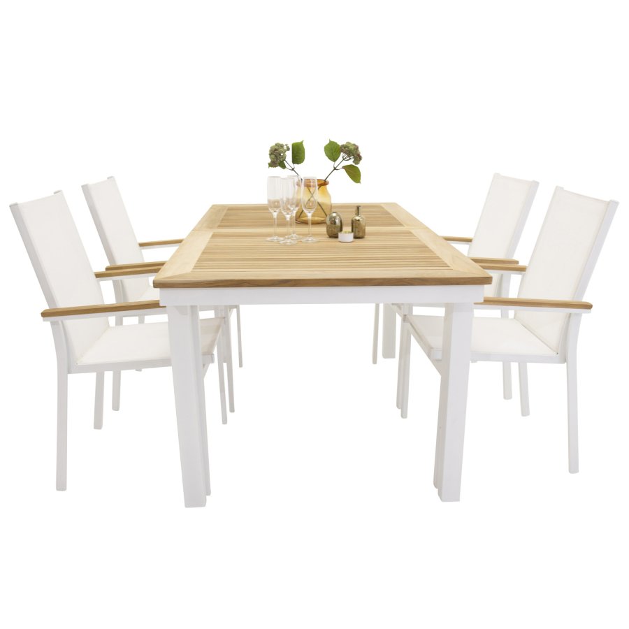 VENTURE DESIGN havest, m. Panama bord, m. udtrk og 4 Texas stole, m. armln - teak/alu/textilene